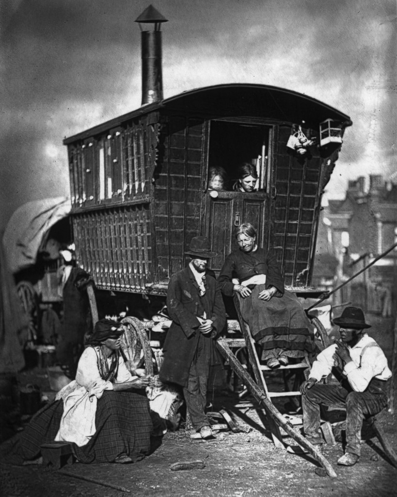 circa 1877: A Gypsy caravan at an encampment near Latimer Road, Notting Hill, London. Original Publication: From 'Street Life in London' by John Thomson and Adolphe Smith - pub. 1877 